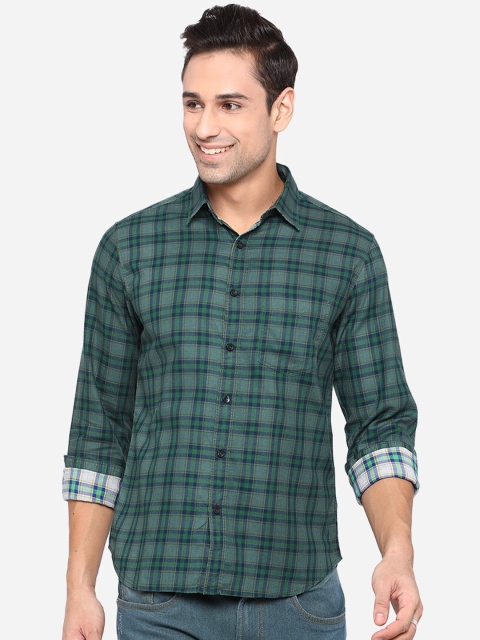 

Greenfibre Men Green Slim Fit Tartan Checks Opaque Casual Cotton Shirt