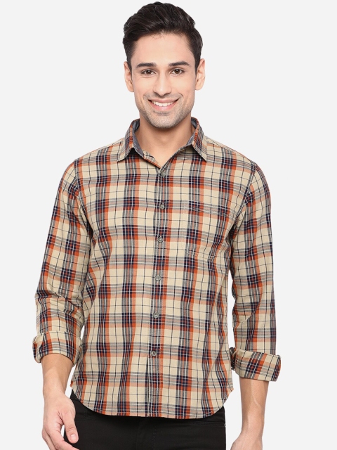

Greenfibre Men Yellow Slim Fit Tartan Checks Opaque Cotton Casual Shirt