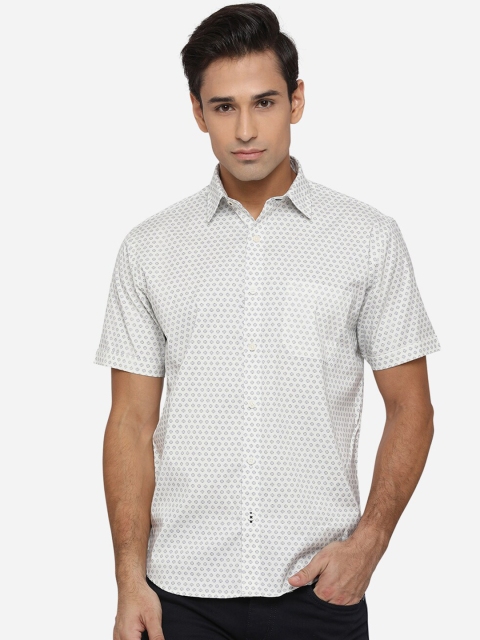 

Greenfibre Men White Opaque Printed Casual Cotton Shirt
