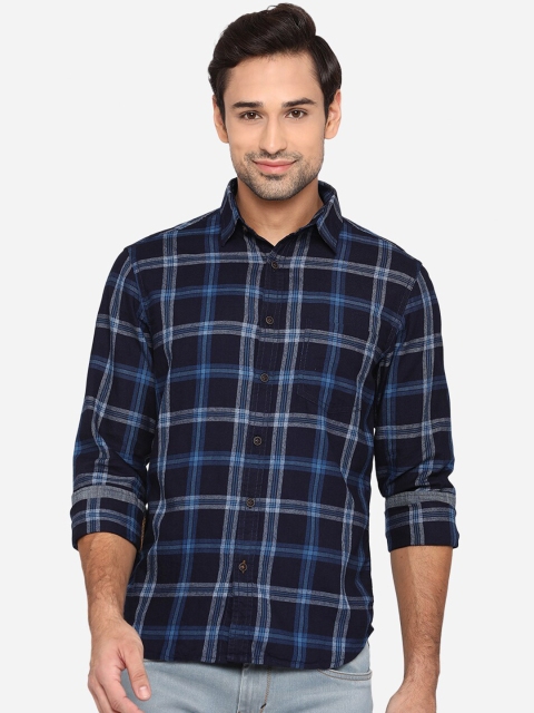 

Greenfibre Men Blue Slim Fit Opaque Checked Casual Cotton Shirt