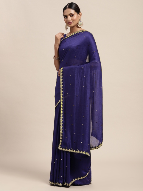 

Saree mall Navy Blue Embellished Beads and Stones Saree