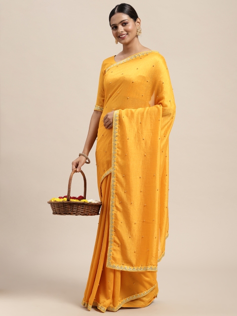 

Saree mall Yellow Embellished Beads and Stones Saree