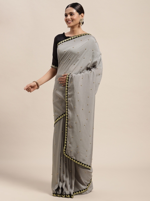 

Saree mall Grey Embellished Beads and Stones Saree