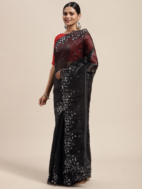 

Saree mall Black Sequinned Organza Saree