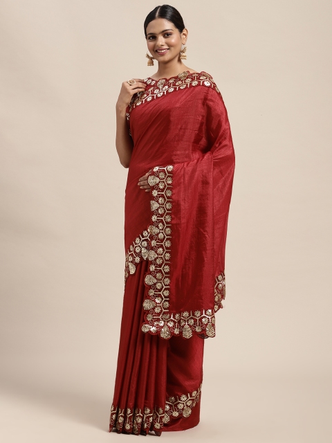

Saree mall Red Solid Saree with Sequinned Border