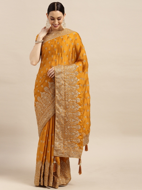 

Mitera Mustard Yellow Ethnic Motifs Embellished Saree