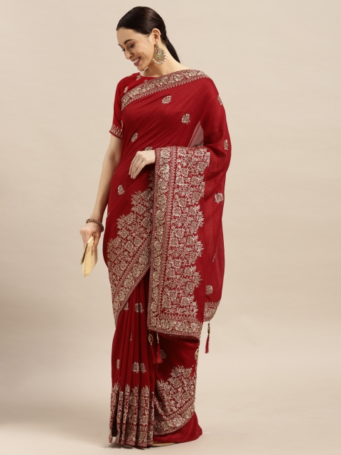 

Mitera Red Ethnic Motifs Embellished Saree