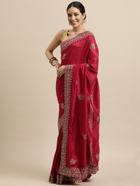 

VASTRANAND Pink & Gold-Toned Ethnic Motifs Sequinned Saree