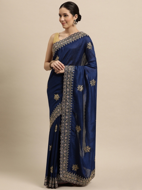 

VASTRANAND Navy Blue Embellished Embroidered Heavy Work Saree