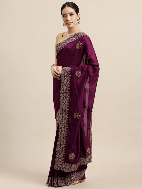 

VASTRANAND Burgundy & Gold-Toned Ethnic Motifs Zari Saree