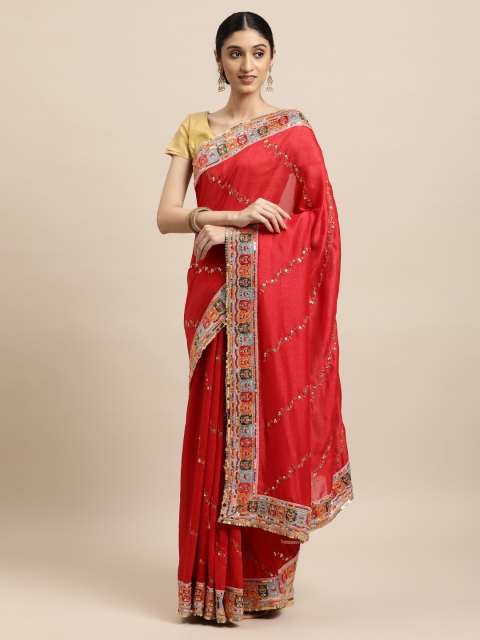 

VASTRANAND Red Embroidered Saree
