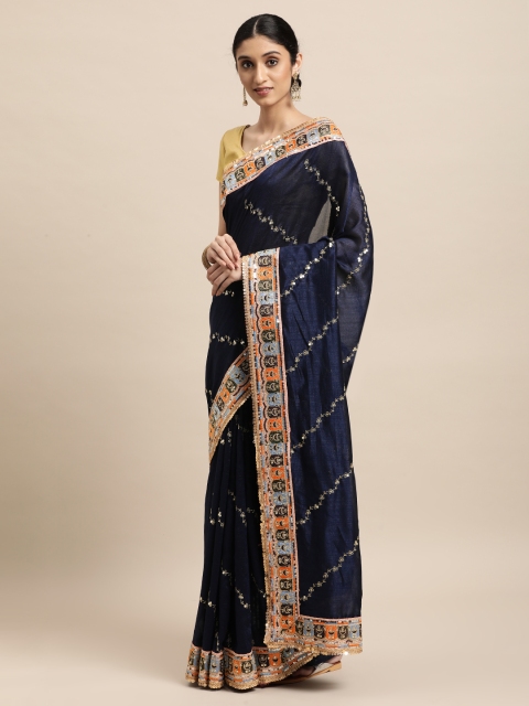 

VASTRANAND Navy Blue Embellished Saree