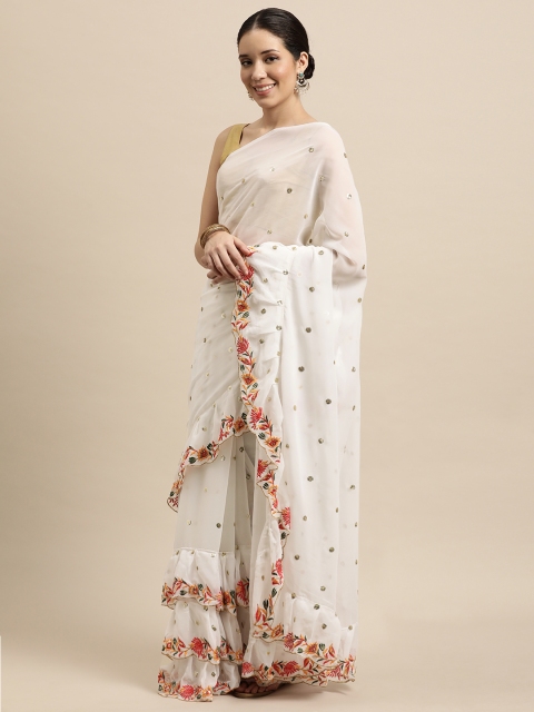

VASTRANAND White Embellished Embroidered Saree