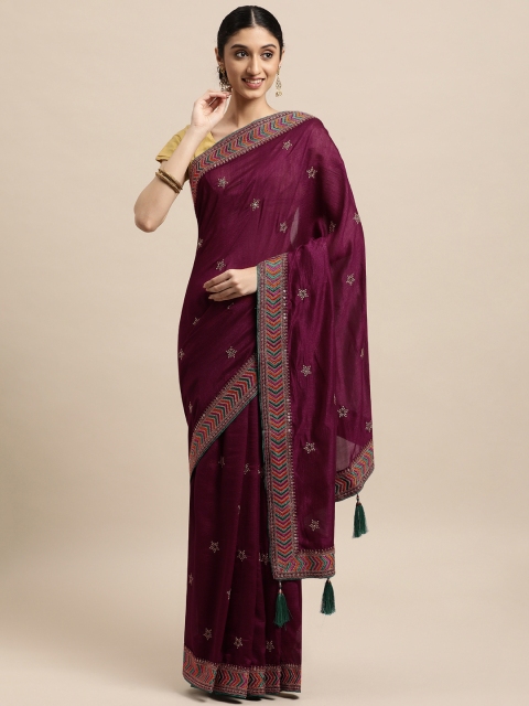 

VASTRANAND Burgundy Mirror Work Saree