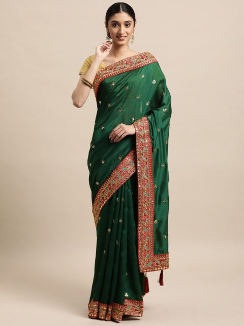 

VASTRANAND Green & Gold-Toned Embellished Saree
