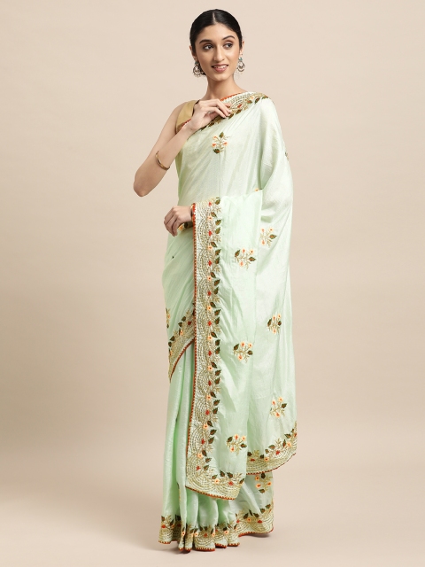 

VASTRANAND Women Sea Green Embellished Embroidered Heavy Work Saree