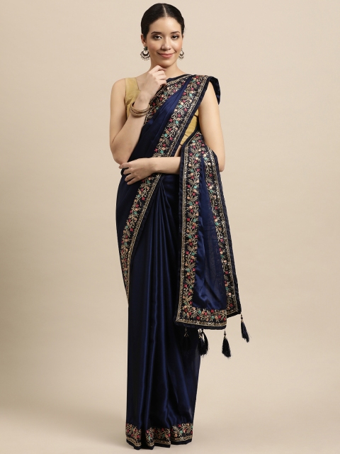 

VASTRANAND Navy Blue Solid Saree