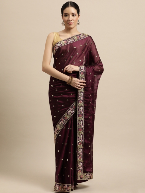 

VASTRANAND Burgundy Embellished Embroidered Heavy Work Saree