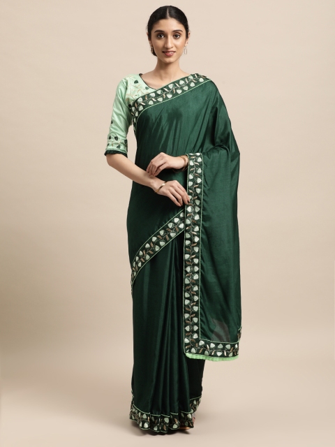 

VASTRANAND Women Green Embellished Embroidered Heavy Work Saree