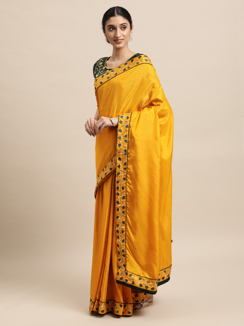 

VASTRANAND Women Yellow Embellished Embroidered Heavy Work Saree