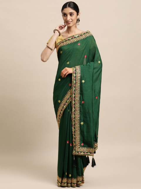 

VASTRANAND Green & Gold-Toned Ethnic Motifs Saree