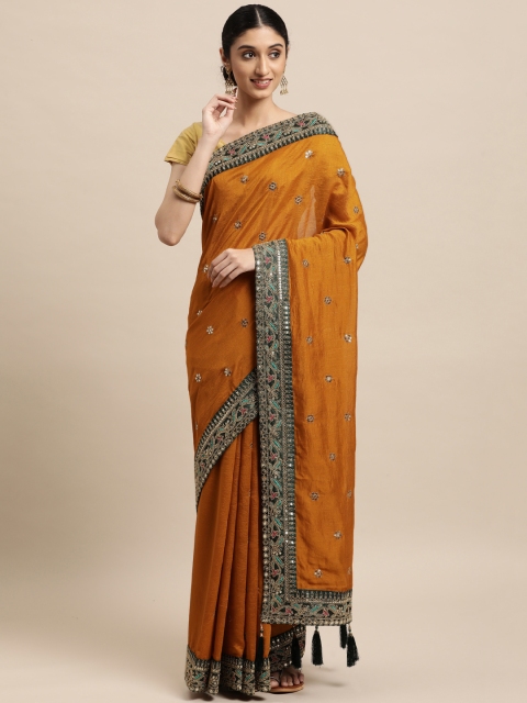 

VASTRANAND Mustard Yellow Embellished Sequinned Saree