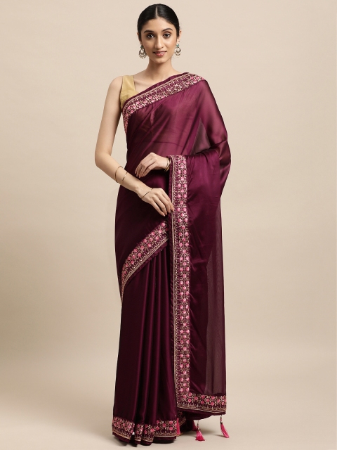 

VASTRANAND Women Burgundy Embellished Embroidered Heavy Work Saree