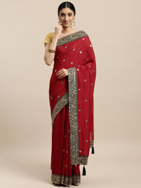 

VASTRANAND Maroon Embellished Sequinned Saree