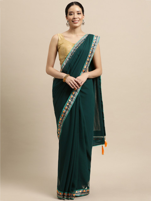 

VASTRANAND Women Green Embellished Embroidered Heavy Work Saree
