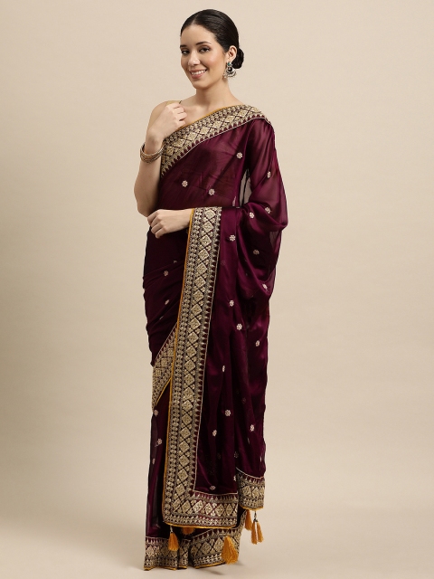 

VASTRANAND Burgundy & Gold-Toned Ethnic Motifs Saree