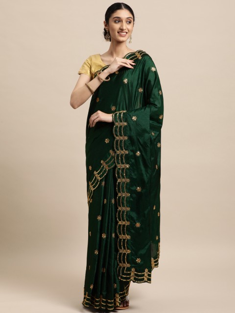 

VASTRANAND Green & Gold-Toned Ethnic Motifs Sequinned Saree