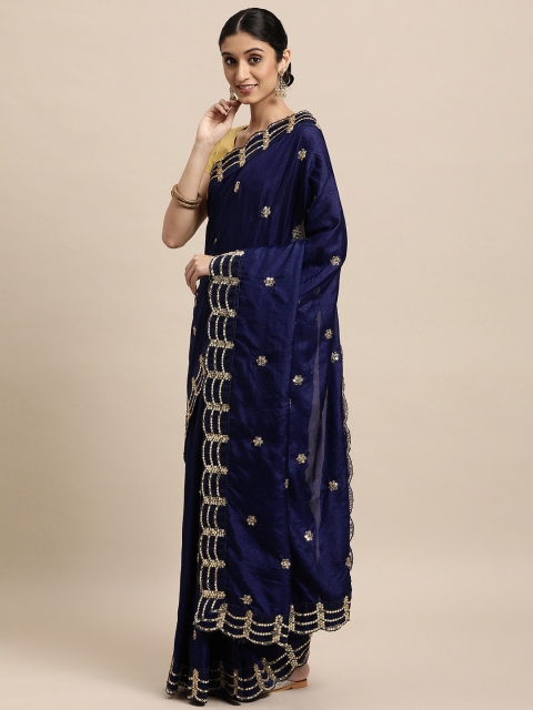 

VASTRANAND Navy Blue & Gold-Toned Embellished Sequinned Saree