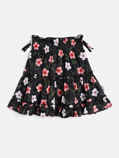 

Yuvraah Girl Black Floral Print Tiered Flared Skirt