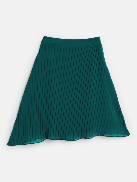 

Yuvraah Girls Teal Green Accordion Skirt