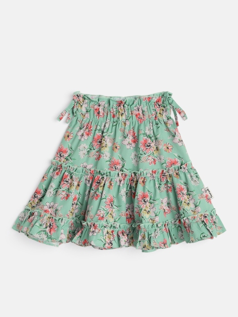 

Yuvraah Girl Blue Printed Tiered Flared Skirt
