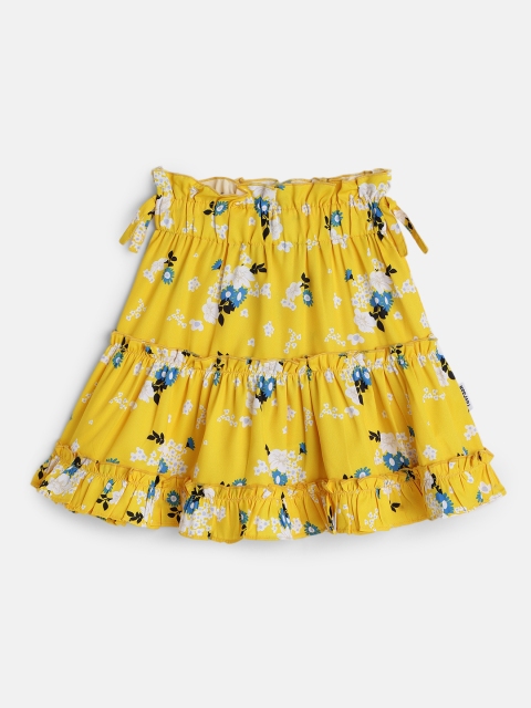 

Yuvraah Girl Yellow coloured floral Printed Tiered Flared Skirt