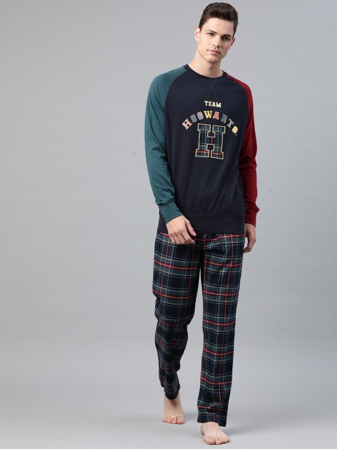 

Marks & Spencer Men Navy Blue & Green Printed Night suit