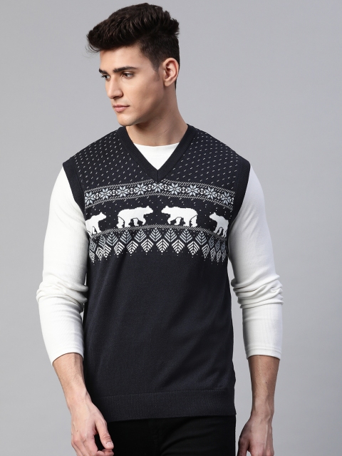 

Marks & Spencer Men Navy Blue & White Fair Isle Pullover