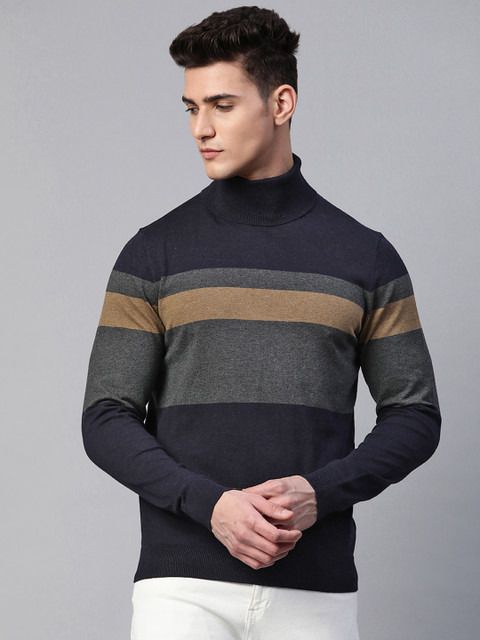 

Marks & Spencer Men Navy Blue & Charcoal Grey Colourblocked Pullover