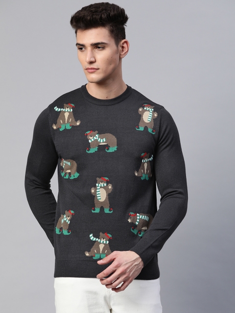 

Marks & Spencer Men Navy Blue & Taupe Conversational Design Pullover
