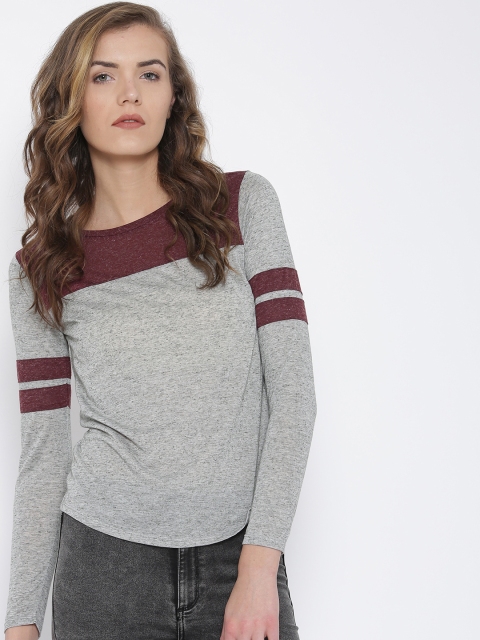 

FOREVER 21 Women Grey Melange Round Neck T-shirt