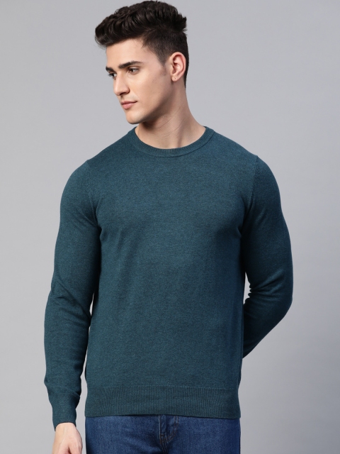 

Marks & Spencer Men Teal Green Solid Pure Cotton Pullover