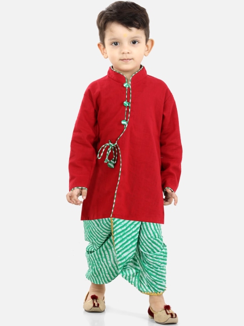 

BownBee Boys Green Regular Pure Cotton Kurta with Dhoti Pants