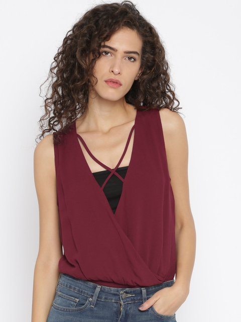 

FOREVER 21 Women Burgundy Solid Bodysuit