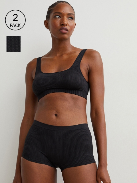 

H&M Women Black Solid 2-Pack Seamless Shortie Briefs 1018623001