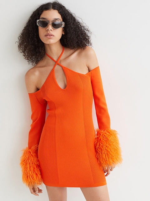

H&M Women Orange Solid Rib-Knit Dress