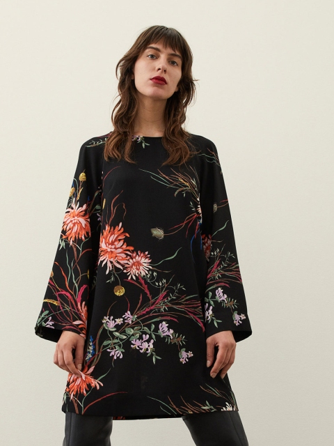 

H&M Women Black & Pink Printed Wide-Sleeved Dress