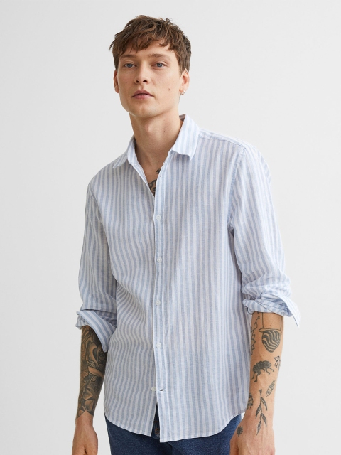 

H&M Men Blue Slim Fit Linen-Blend Shirt