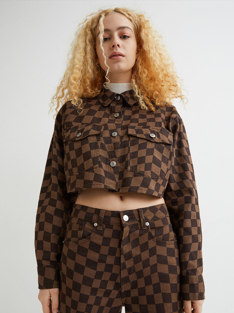 

H&M Women Brown Checked Cotton Shirt