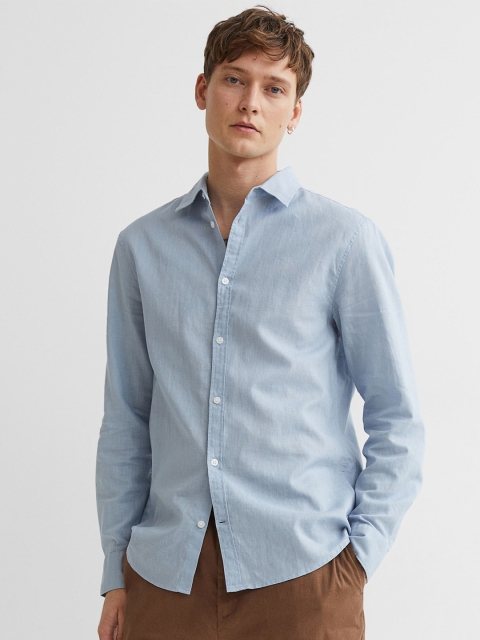 

H&M Men Blue Slim Fit Linen-Blend Shirt